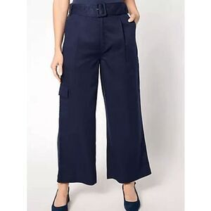 Studio Park x Amy Stran 12 Tall Lyocell Twill Belted Crop‎ Pants Navy Blue NWOT)